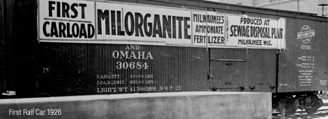 The first rail car to transport Milorganite fertilizer