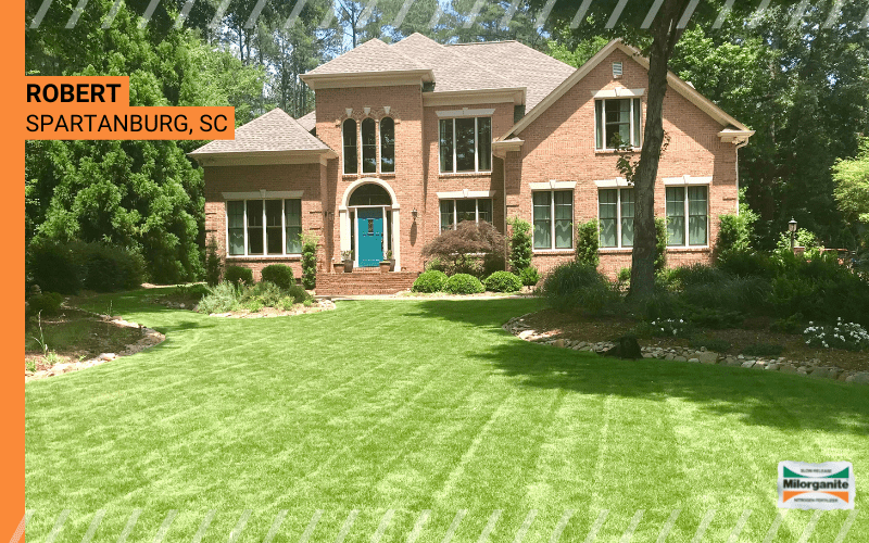 Front lawn fertilized with Milorganite for a healthy green look. 